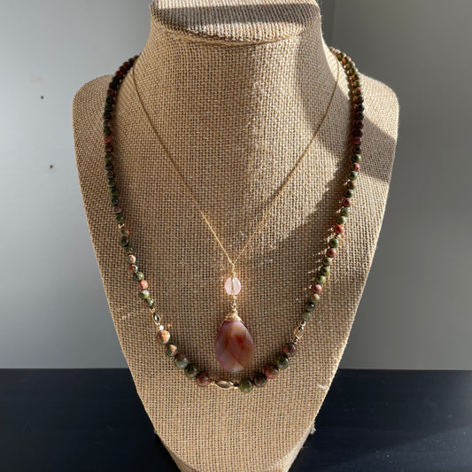 Rose Quartz + Fire Opal Necklace