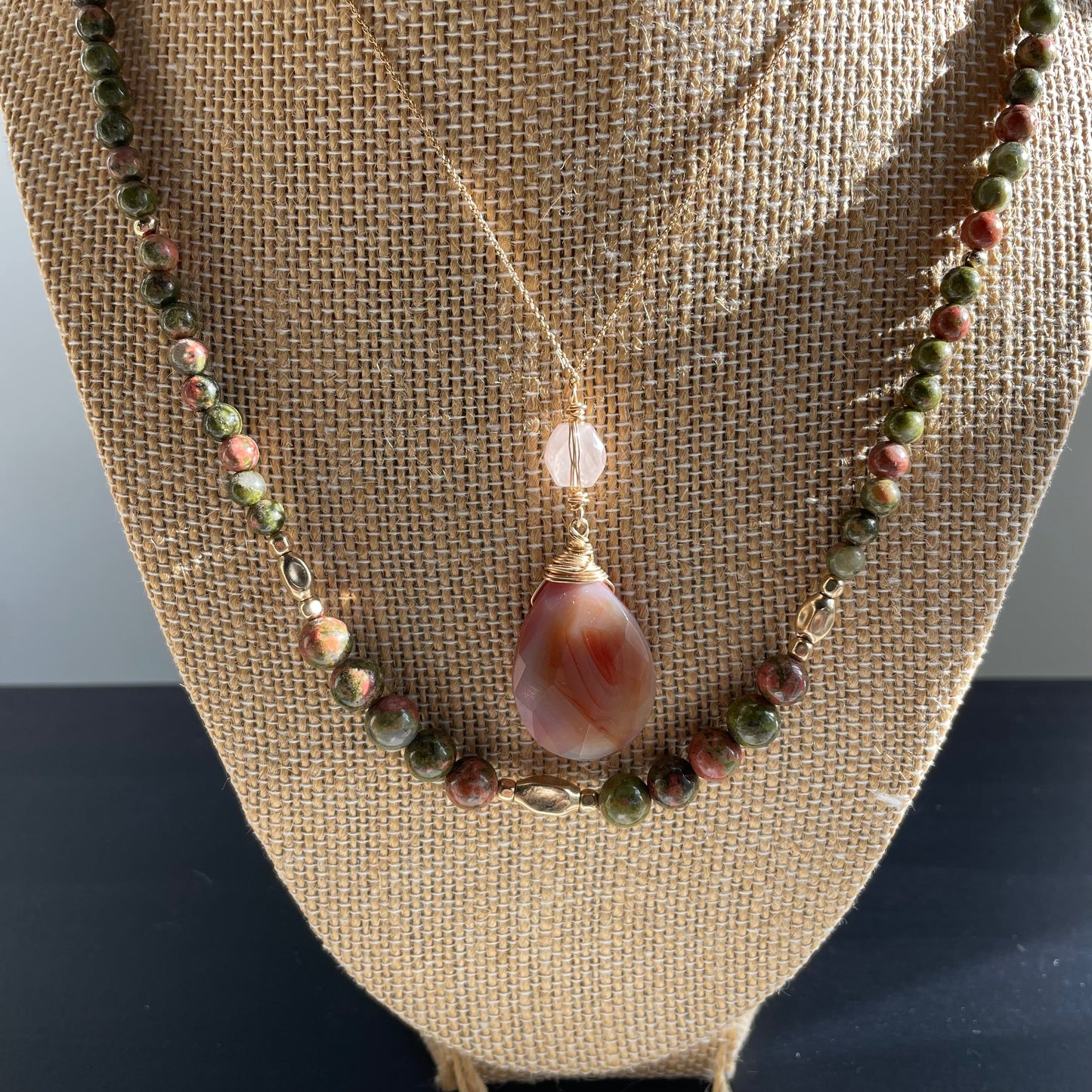 Rose Quartz + Fire Opal Necklace