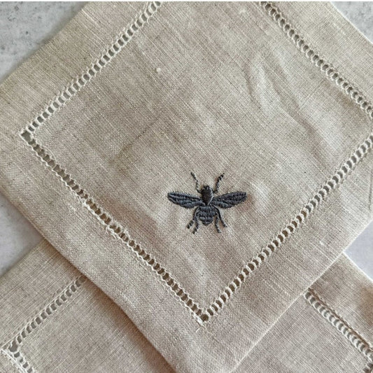 Embroidered Bee Linen Coasters